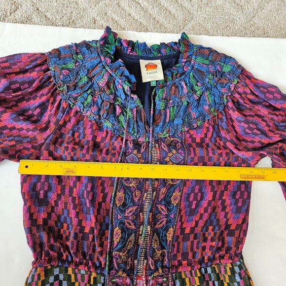 Farm Rio Mixed Tapestry Scarf Maxi Dress Bohemian Eclectic Maximalist S - Picture 13 of 14